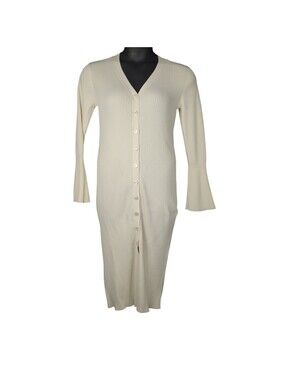 A New Day Ribbed Button Front Midi Sweater Dress Cream Ivory M Bell Sleeve